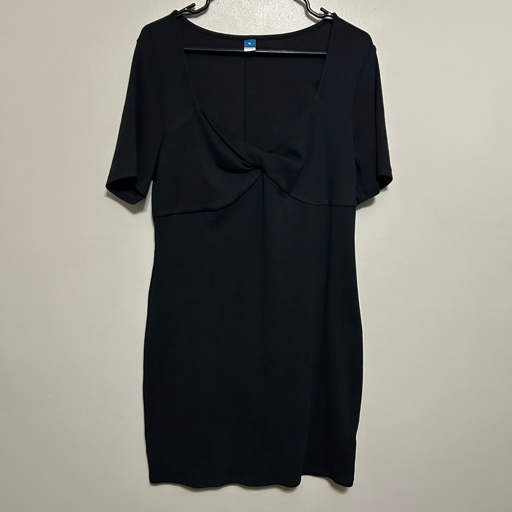 Old Navy Women's Dress XL Black Bodycon Sweetheart Twist Front Ribbed Mini NEW